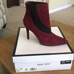 Burgundy and black ankle booties